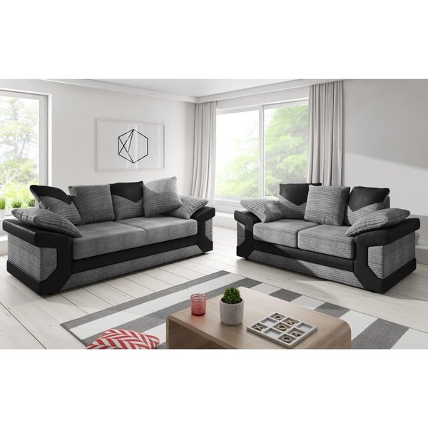 Furnishings For Less UK Dino Large Fabric Sofa Suite - Scatter 3 Seater & 2 Seater in Grey