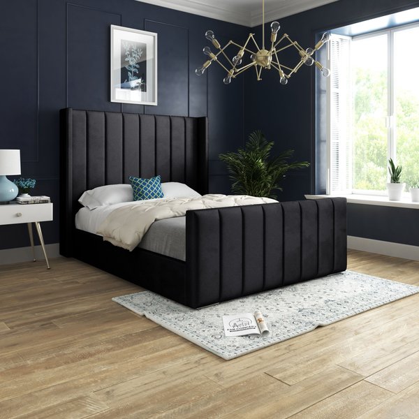 DS Living Oxford Upholstered Soft Touch Plush Black Velvet Bed Frame | Size: King