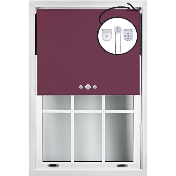 Furnished Aubergine Blackout Roller Blind with Triple Diamond Eyelets & Metal Fittings | Size: 100 cm width x 210 cm drop