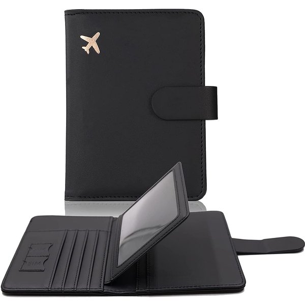 Xample Card Holder Leather RFID Wallet Passport Holder Passport Bag Travel Cover Case in Black