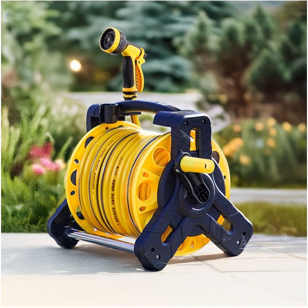 Garden Sanctuary Outdoor Garden 25m Portable Watering Hose Reel Set in Yellow