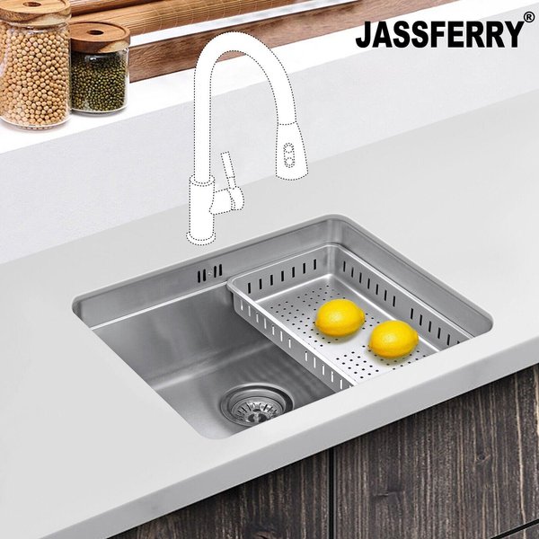 JASSFERRY Undermount Kitchen Sink with Dish Drainer Rack, 540 x 440 mm in Silver