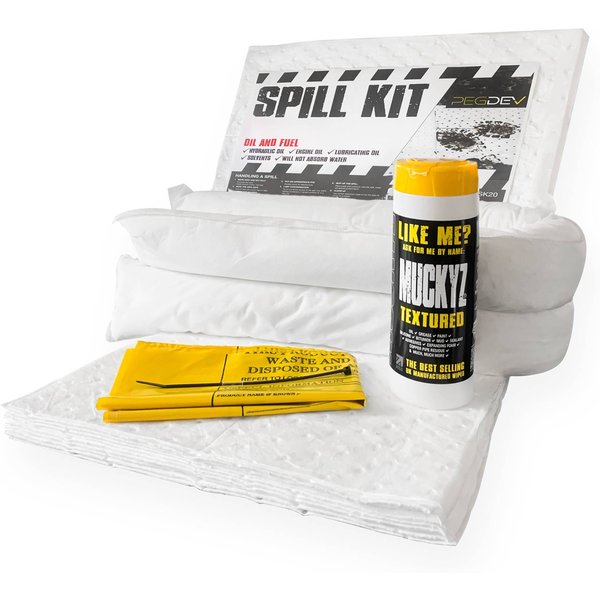 Pegdev 20L Oil & Fuel Spill Kit for Hydraulic & Engine Oil Workplace Clean-Up in White