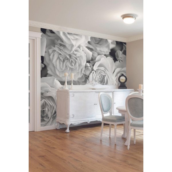 Origin Murals Petals Matt Wall Mural in Grey | Size: W300 cm x H240 cm