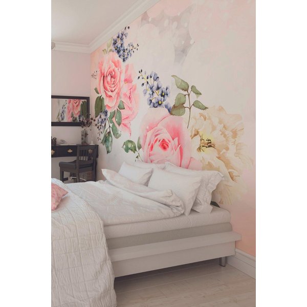 Origin Murals Roses & Sparkles Wall Mural in Rose | Size: W350 cm x H280 cm
