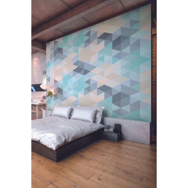 Origin Murals Iso Triangles Wall Mural in Duck Egg Blue | Size: W300 cm x H240 cm