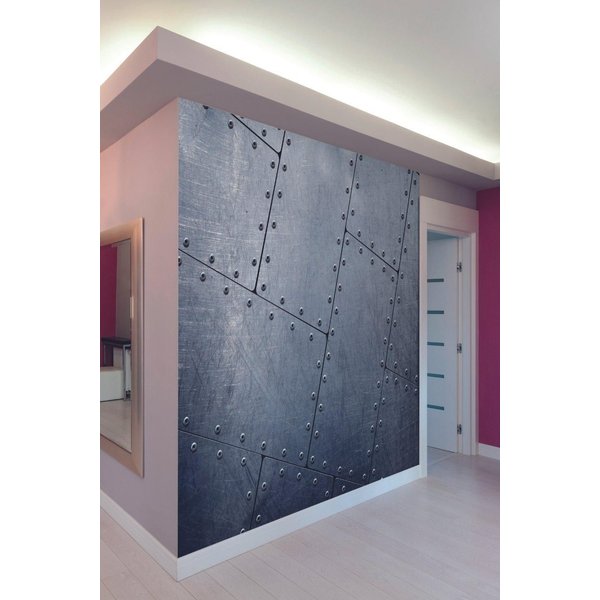 Origin Murals Tiled Metal Wall Mural in Grey | Size: W350 cm x H280 cm