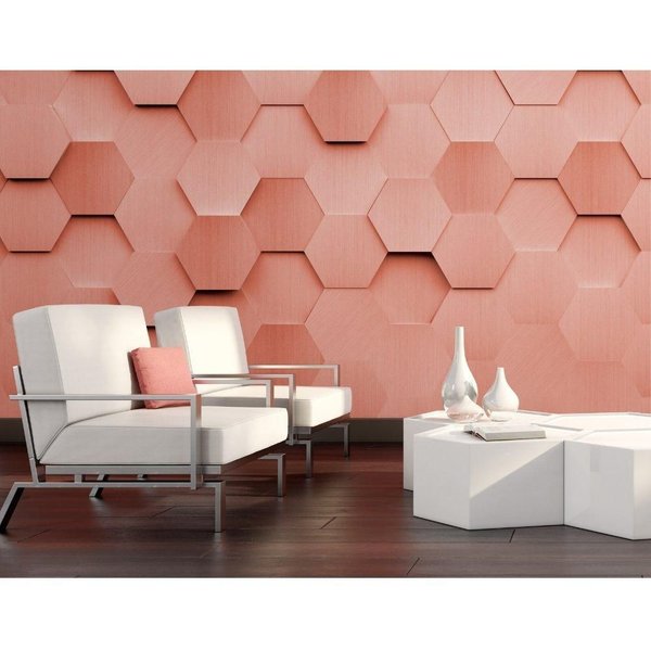 Origin Murals Metal Hexagons Wall Mural in Burnt Orange | Size: W350 cm x H280 cm