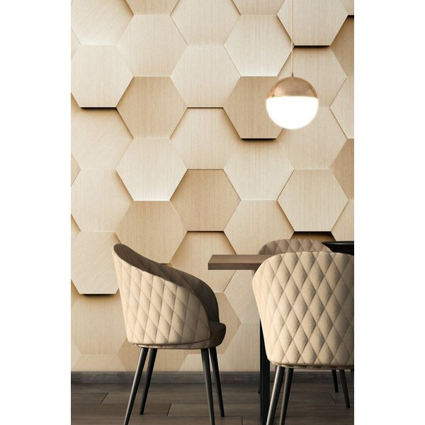 Origin Murals Metal Hexagons Wall Mural in Gold | Size: W300 cm x H240 cm