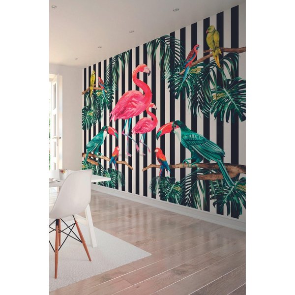Origin Murals Flamingo Stripe Wall Mural | Size: W300 cm x H240 cm