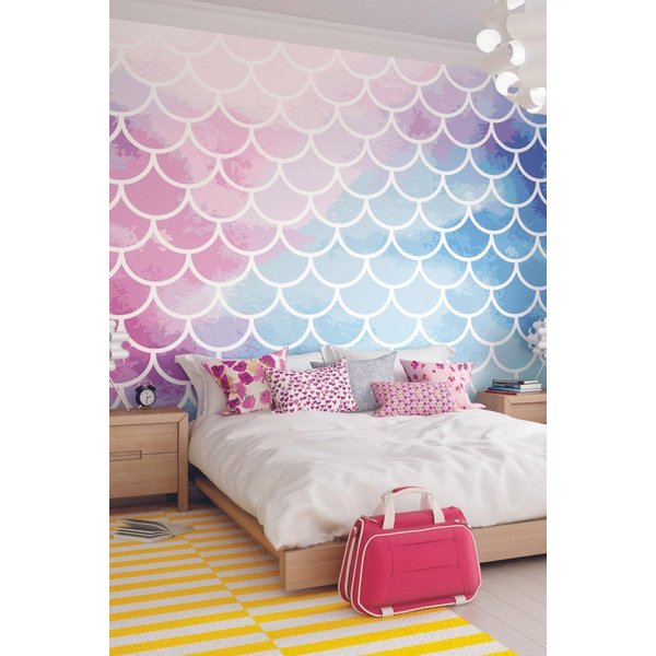 Origin Murals Watercolour Mermaid Scales Wall Mural | Size: W350 cm x H280 cm