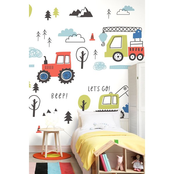 Origin Murals Tractors & Diggers Wall Mural in Red | Size: W300 cm x H240 cm