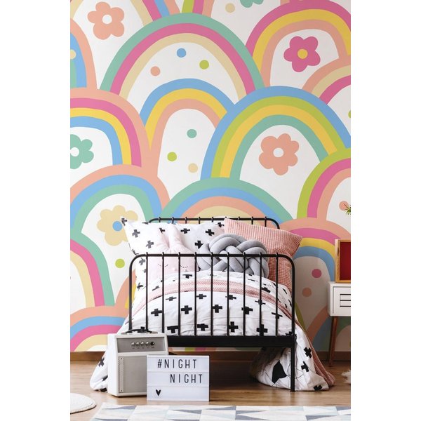 Origin Murals Rainbow Wobble Wall Mural in Coral | Size: W350 cm x H280 cm