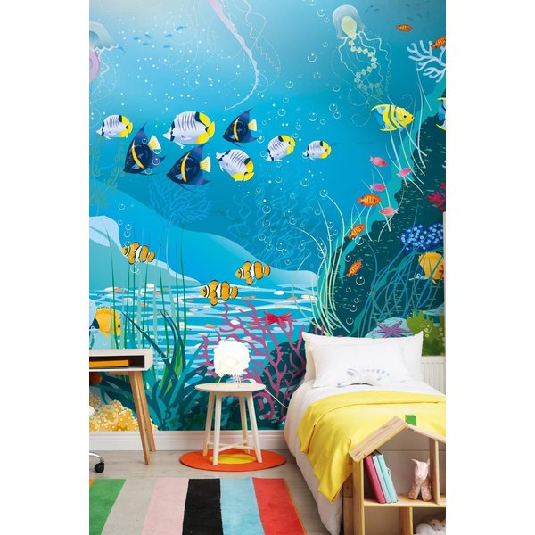 Origin Murals Under The Sea Adventure Wall Mural in Aqua | Size: W350 cm x H280 cm