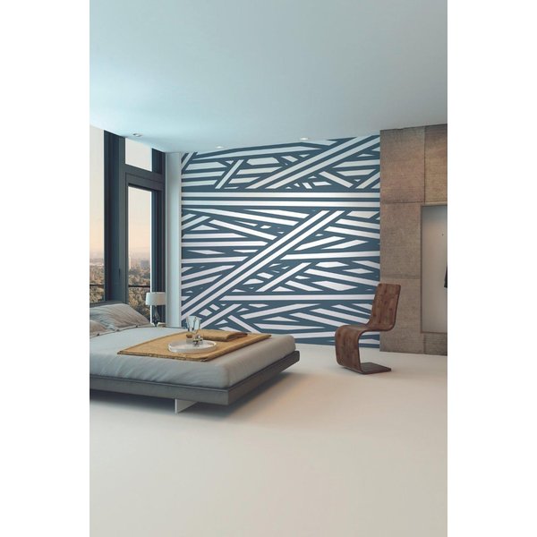 Origin Murals Striped Criss Cross Pattern Wall Mural in Blue | Size: W350 cm x H280 cm