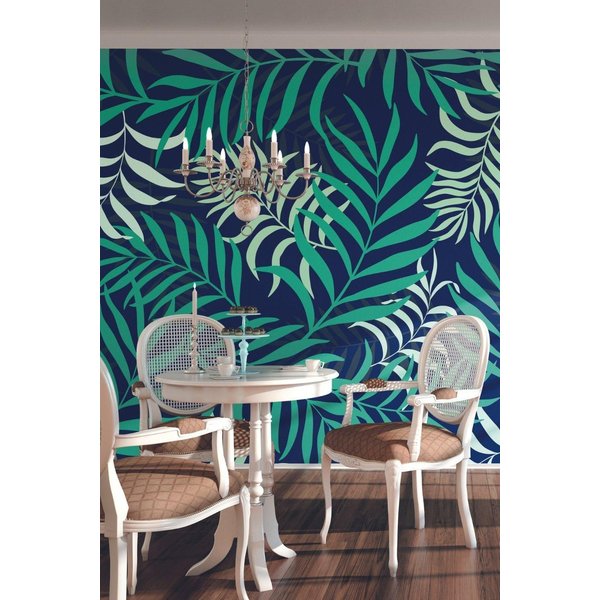 Origin Murals Exotic Jungle Leaves Mural in Green | Size: W350 cm x H280 cm