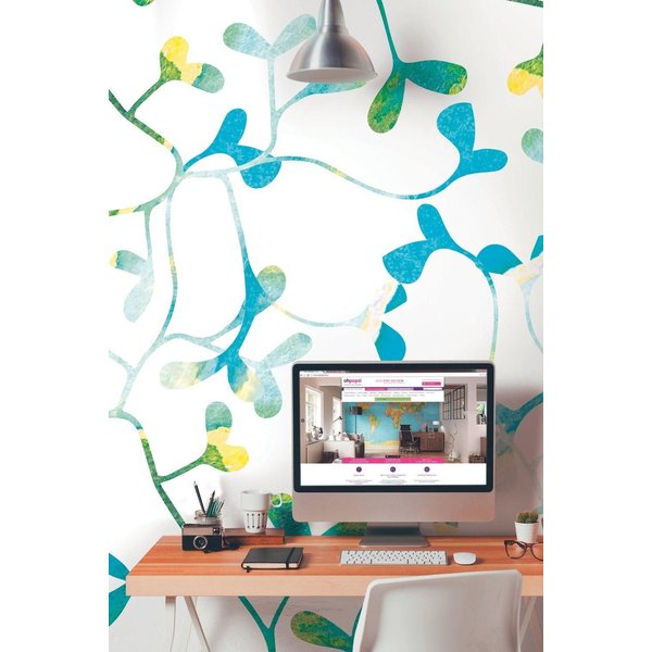 Origin Murals Watercolour Petals Wall Mural in Blue | Size: W350 cm x H280 cm