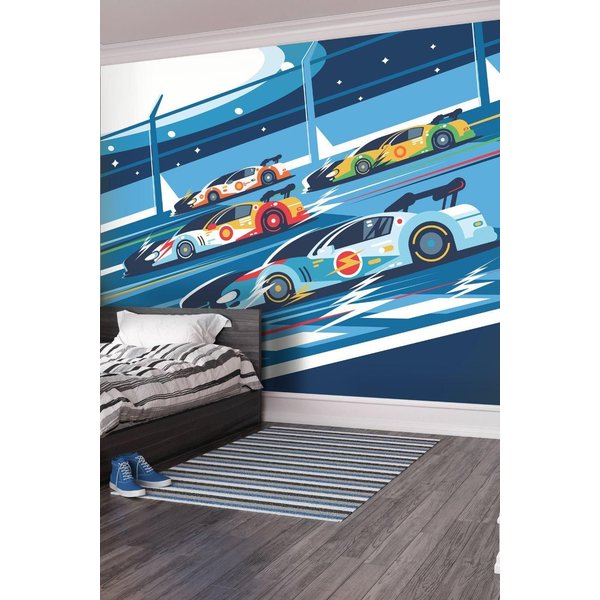 Origin Murals Sports Cars Wall Mural in Blue | Size: W350 cm x H280 cm
