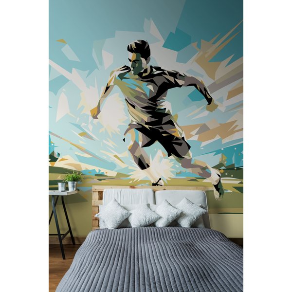 Origin Murals Football Player Abstract Landscape Wall Mural in Blue | Size: W300 cm x H240 cm