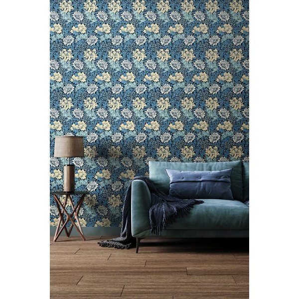 Hoopla Walls Chrysanthemum Matt Wallpaper in Navy