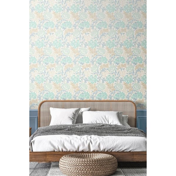 Hoopla Walls Chrysanthemum Matt Wallpaper in Duck Egg Blue