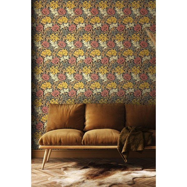 Hoopla Walls Chrysanthemum Matt Wallpaper in Orange