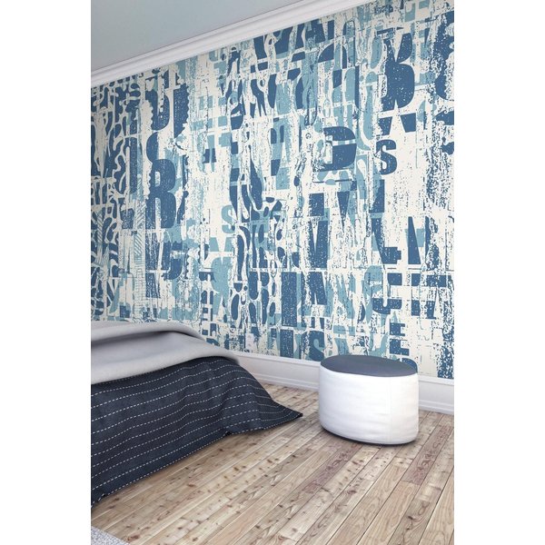 Origin Murals Letterpress Graffiti Wall Mural in Blue | Size: W350 cm x H280 cm