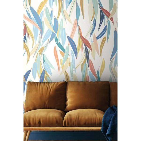 Origin Murals Willow Leaves Wall Mural in Blue | Size: W300 cm x H240 cm