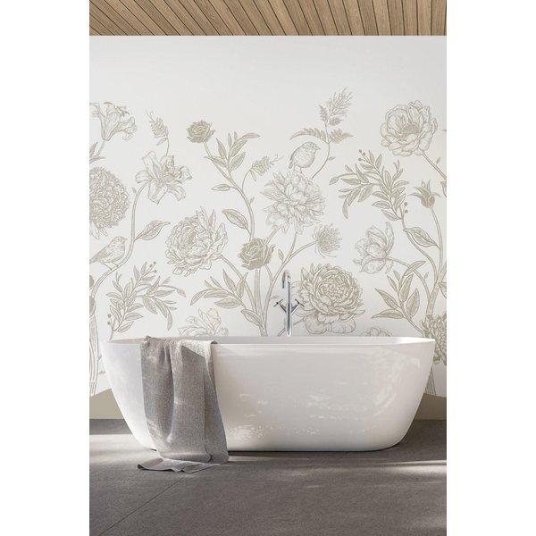 Origin Murals Jacobean Rose Trail Wall Mural in Natural | Size: W300 cm x H240 cm