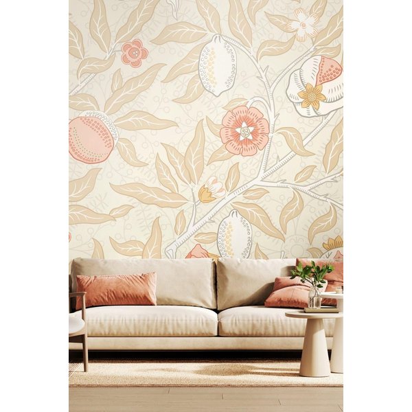 Origin Murals Fruit & Foliage Wall Mural in Light Pink | Size: W350 cm x H280 cm