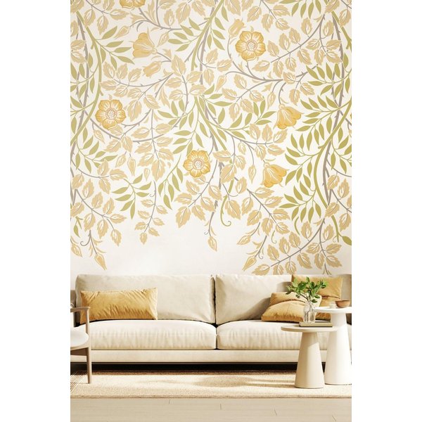 Origin Murals Cascading Rosehip Wall Mural in Gold | Size: W300 cm x H240 cm