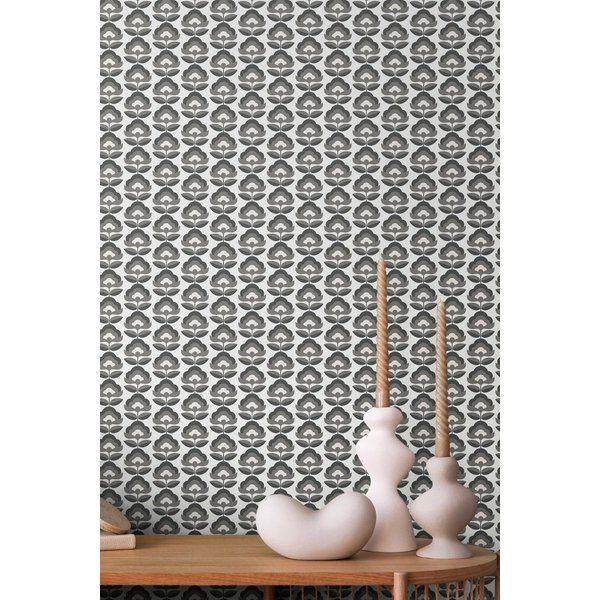 Hoopla Walls Retro Flower Matt Wallpaper in Charcoal