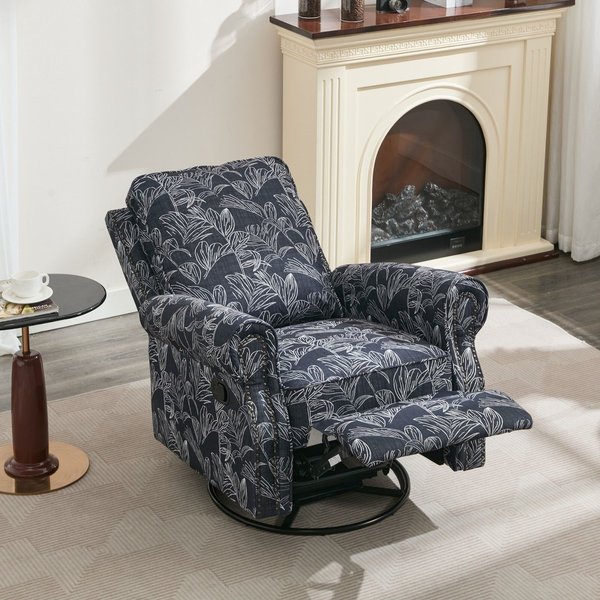 FURNITURE ONE Recliner Armchair, 360° Swivel Single Sofa with Adjustable Backrest & Footrest - Navy | Size: 1 Seater