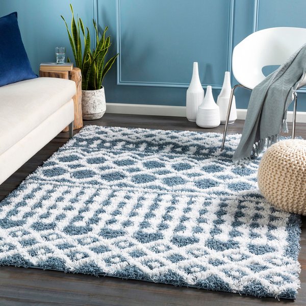 Livabliss Shaggy Geometric Plush Pile Nour Area Rug in Blue | Size: 130 cm x 190 cm