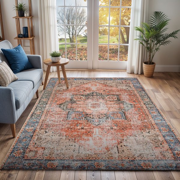Livabliss Amelie-Washable Terracotta Traditionnal Boho Living Dining Bedroom Rug | Size: 120 cm x 170 cm
