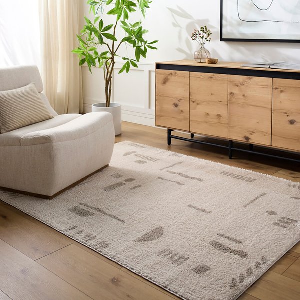 Livabliss Fossay Shag-Washable Beige Brown Green Grey Modern High Pile Living Rug in Mid Grey | Size: 140 cm x 200 cm