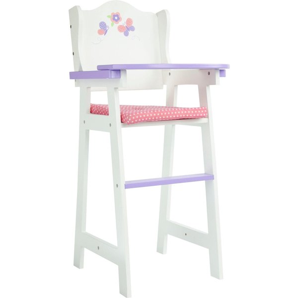 Teamson Kids Polka Dot Wooden High Chair for 16-18" Dolls, Grey/Pink in White