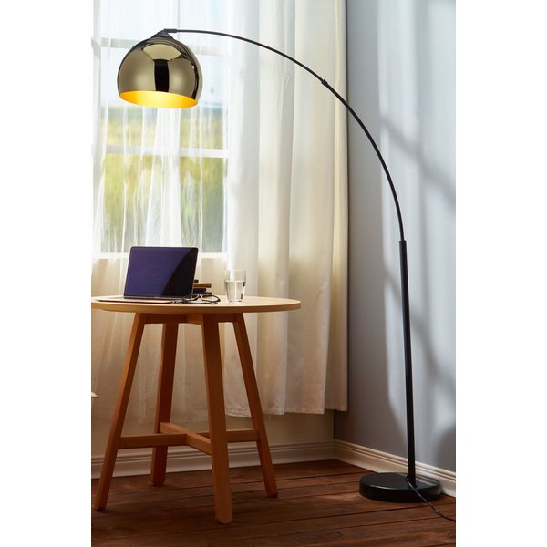 Teamson Home Modern Curved Arc Floor Lamp with Bell Shade & Marble Base, Gold/Black in Gold