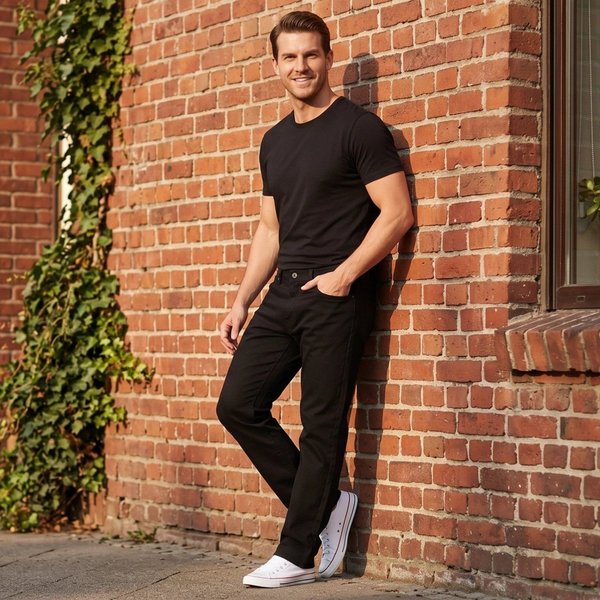 Cotton Works Men's Cotton Comfort Straight Fit Classic Denim Jeans in Black | Size: 30L