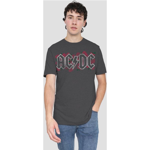 AC/DC Men's Roses Logo T-Shirt, Charcoal | Size: 2XL