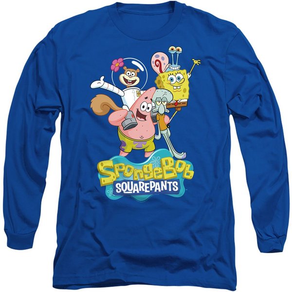 Spongebob Men's Group Shot Long Sleeve T Shirt-Royal Blue in Royal | Size: XL
