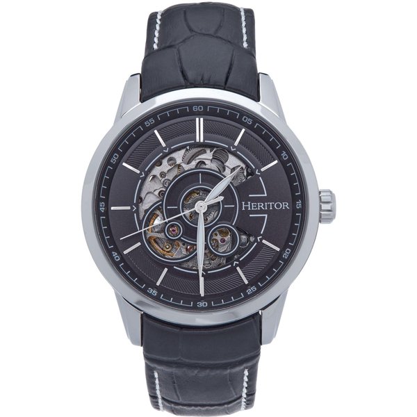 Heritor Automatic Davies Men's Semi-Skeleton Leather Watch