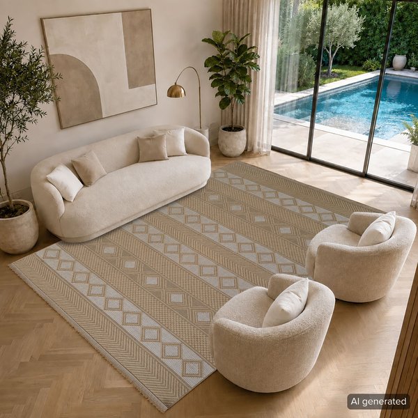 Livabliss Cottage Machine Washable Jute Parita Area Rug in Tan | Size: 200 cm x 280 cm