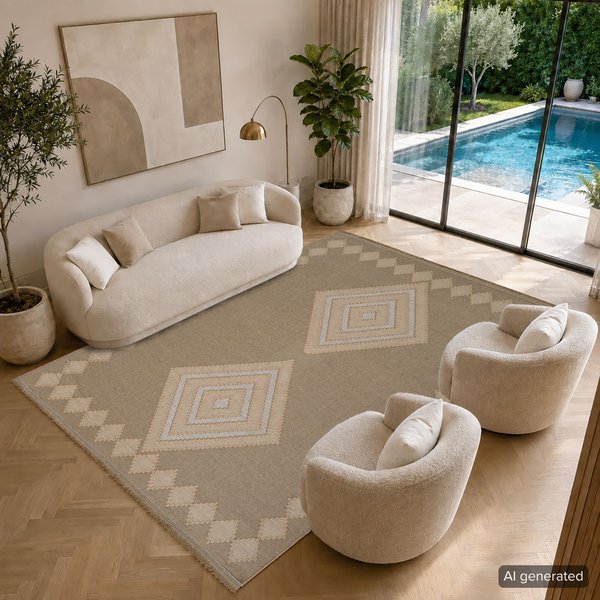 Livabliss Cottage Machine Washable Jute Keyuri Area Rug in Tan | Size: 200 cm x 280 cm
