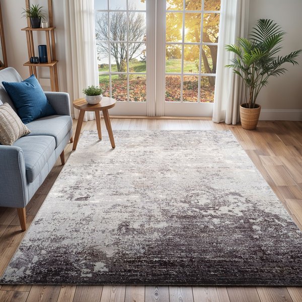 Livabliss Wanderlust-Abstract Grey Ivory Blue Modern Marble Living Dining Bedroom Rug in Silver | Size: 160 cm diameter