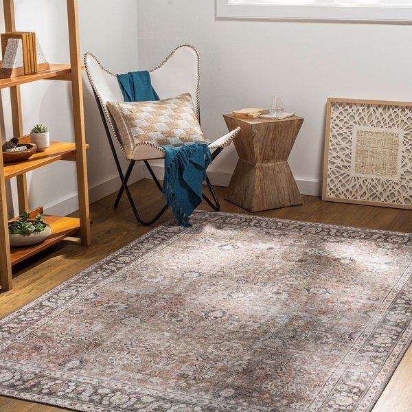 Livabliss Colin-Washable Brown Orange Grey Traditionnal Vintage Boho Living Dining Rug | Size: 160 cm x 220 cm