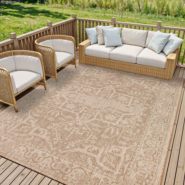 Livabliss In- & Outdoor Oriental Jute-Look Gena Area Rug in Beige | Size: 160 cm x 215 cm