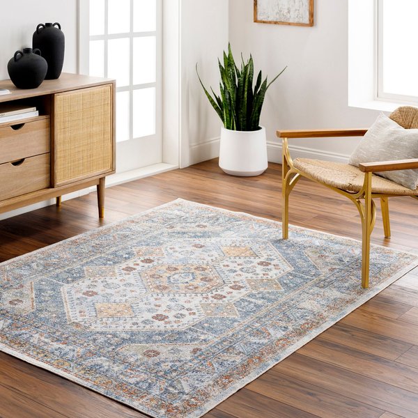 Livabliss Lilian-Washable Blue Brown Vintage Traditional Boho Living Dining Rug | Size: 160 cm x 215 cm