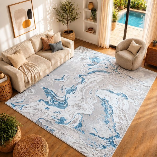 Livabliss Abstract Modern Marble Dahlia Area Rug in Dark Blue | Size: 120 cm x 170 cm