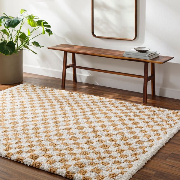 Livabliss Birmingham-Shaggy Black Grey Brown Checkboard Plush Soft Pile Living Rug in Yellow | Size: 200 cm x 275 cm